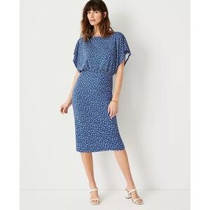 Ann Taylor Floral Dolman Sheath Midi Dress in Blue White Ditsy Floral Size 12